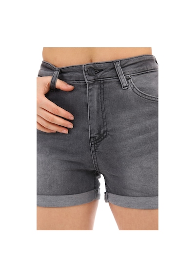 Cedy Denim Kadın Yüksek Bel Duble Paça Kot Şort Klasik Mini Jean Şort C604 GRİ