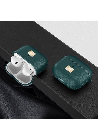 Apple Uyumlu AirPods 4 Kılıf Deri Görünümlü Askı Aparatlı Wlons Kulaklık Kılıfı Koyu Yeşil