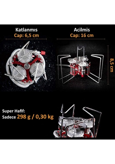 Bulin Bl100-b6-a 5800w Premium 3 Brülörlü Yüksek Basınçlı Katlanır Kamp Ocağı Gümüş