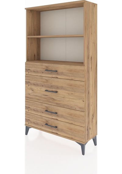 Arges Dolap 2 Raflı 4 Çekmeceli 88x30x163 Çam-çam Çam