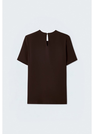 Sateen Kısa Kollu Bluz - Kahve-137404