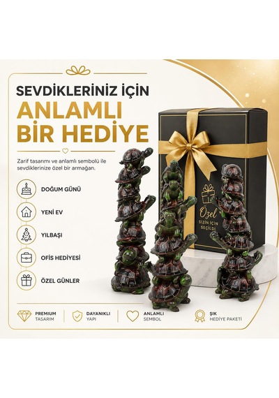 Lüks 7'li Kaplumbağa Biblo 32 Cm Feng Shui Şans Bereket Dekoratif Heykel Ev Ofis Hediyesi