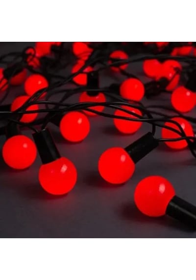 Hubrendy Emin 5m 28 Led Mini Top Işık Kırmızı - Fişli, Siyah Kablo