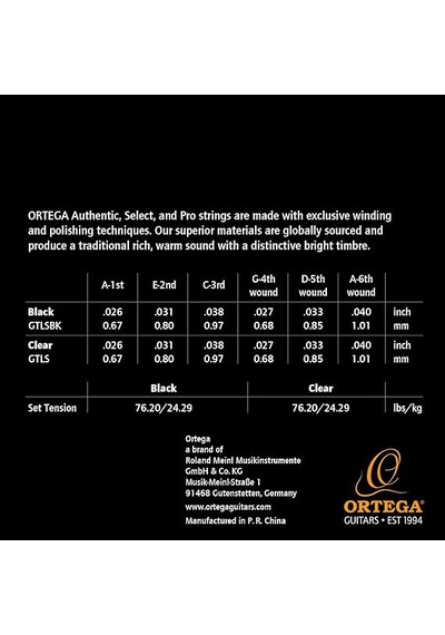 Ortega Gtlsbk Black Nylon Select Guitarlele Teli 026/.040 106052160003