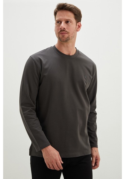 Fullamoda Baskılı Bisiklet Yaka Sweatshirt Antrasit