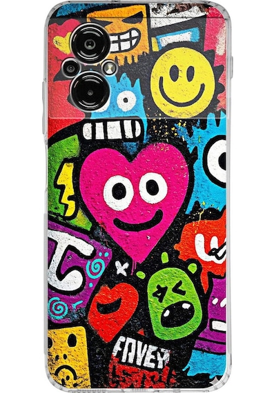 Poco M5 İle Uyumlu Grafiti Aşk Tasarımlı Şeffaf Silikon Kılıf Şeffaf