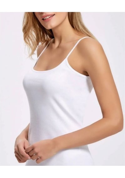 Berrak 2036 3'lü Mat Biyeli %100 Pamuk Ribana Ip Askılı Kadın Atlet Beyaz