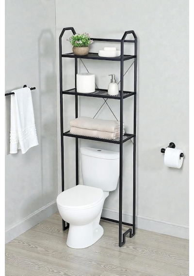 Metal Ayaklı 3 Raflı Banyo Rafı Klozet Üstü Dekoratif Raf Askılık Organizer