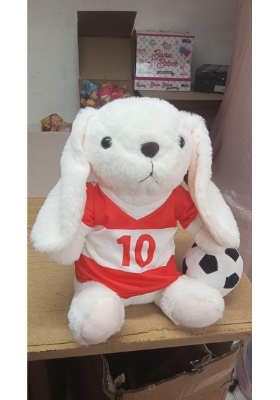 Oyuncak Peluş Kırmızı Beyaz Formalı Futbolcu Tavşan 45 Cm