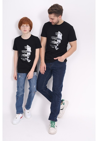 Toontoy Unisex Çocuk Atatürk Baskılı Tişört Siyah