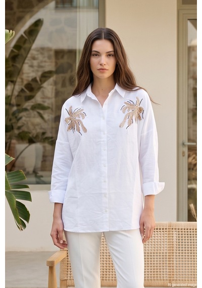 Lale Butik Nakış Ve Pul Detaylı Gömlek 17400 Beyaz05