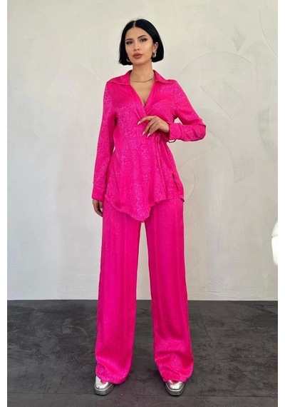 Defymoda Fuşya Jakarlı Biye Takım Fuşya