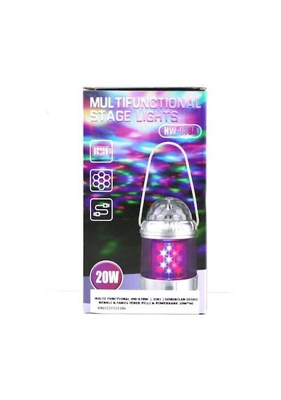 Multı-functıonal 3ın1 Dönebilen Disko Renkli - Fanus Fener Pilli - Powerbank 20w Hw-978w 5570 Çok Renkli