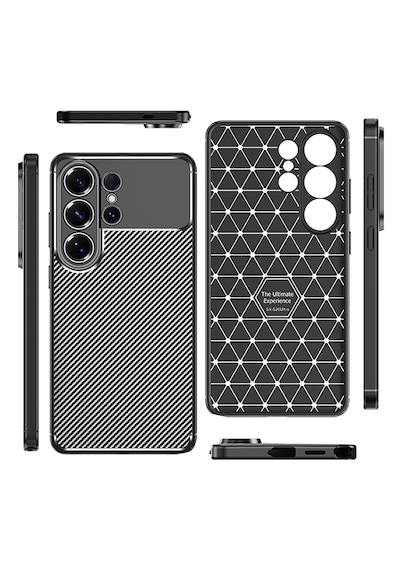 Samsung Uyumlu Galaxy S26 Ultra Kılıf Kamera Korumalı Darbe Emici Karbon Tasarım Silikon Kapak Siyah
