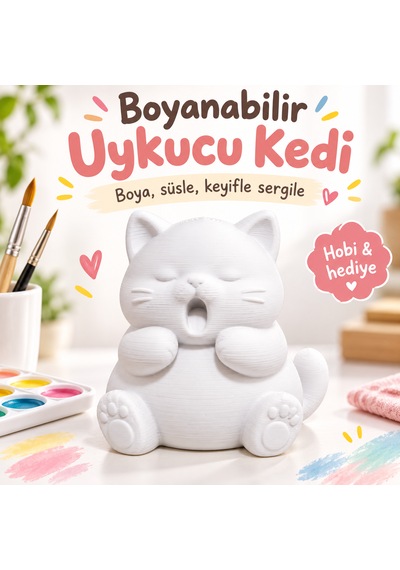 Boyanabilir Sevimli Hayvan Figürü Dekoratif Hobi Ve Boyama Objesi Kedi Figürlü Raf Dekoru