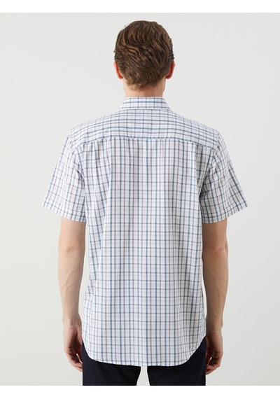 Lcwaıkıkı Classic Beyaz Regular Fit Kısa Kollu Ekose Poplin Erkek Gömlek