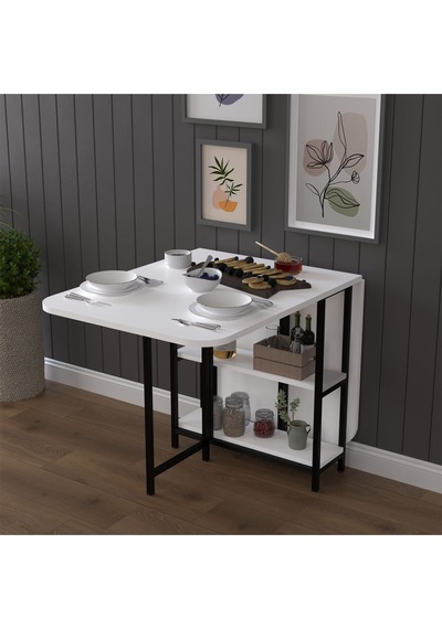 Asra Trend Metal Ayaklı Katlanır Mutfak Masası KM-31 %100 MDF Akıllı Yemek Masası Beyaz