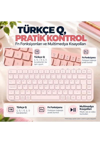 Philips SPT6338BT Bluetooth ve 2.4GHz Kablosuz Türkçe Q 85 Tuşlu Klavye Mouse Seti