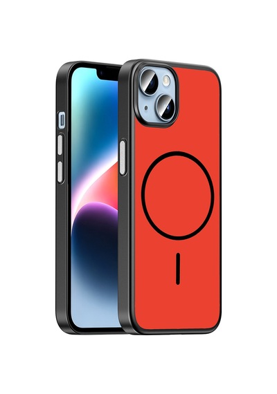 iPhone 13 Kılıf M-safe Şarj Özellikli Zore Lora Pc Kapak - Kırmızı-gri
