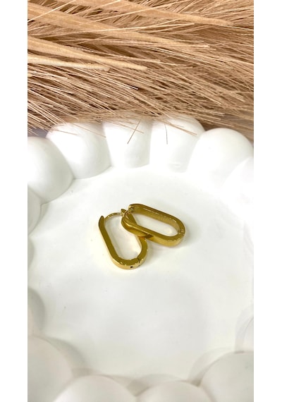 Altın / Gold Renk Oval Dikdörtgen Çelik Küpe Gold