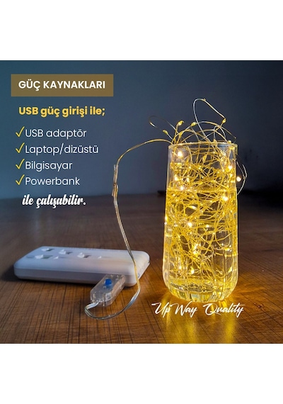 Upway 10 Metre Günışığı Kumandalı 100 Led Işık - Usb Dekoratif Aydınlatma