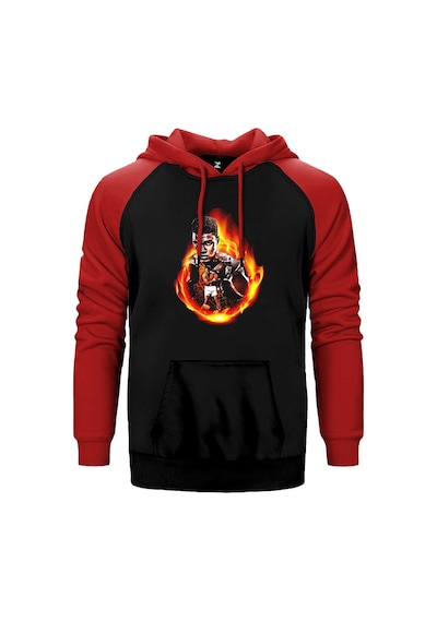 Muhammed Ali Dragon Kırmızı Renk Reglan Kol Kapşonlu Sweatshirt Kırmızı