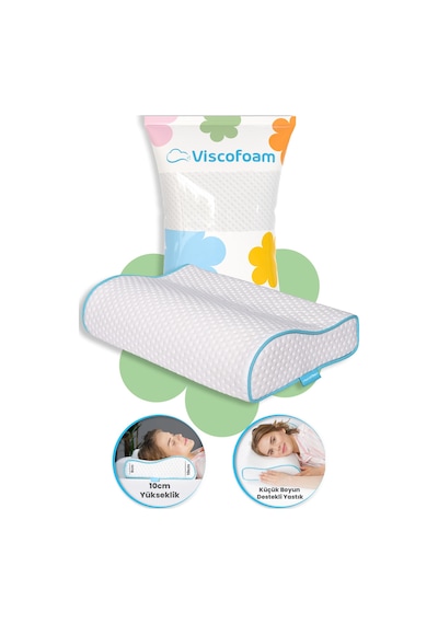 Viscofoam Küçük Boyun Destekli Ortopedik Yastık Visco Yastık 46x30x10-8cm