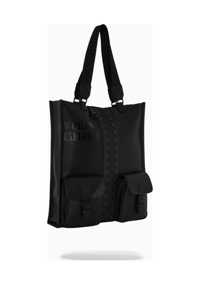 Sprayground Global Traveler Cargo Tote, Geniş Hacimli Seyahat Çantası Omuz Çantası Siyah
