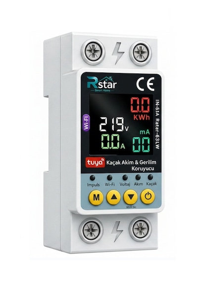 Rstar Wifi Akıllı Kaçak Akım Rölesi Tuya Uyumlu Voltaj Ve Akım Koruyucu Rstar-63lw