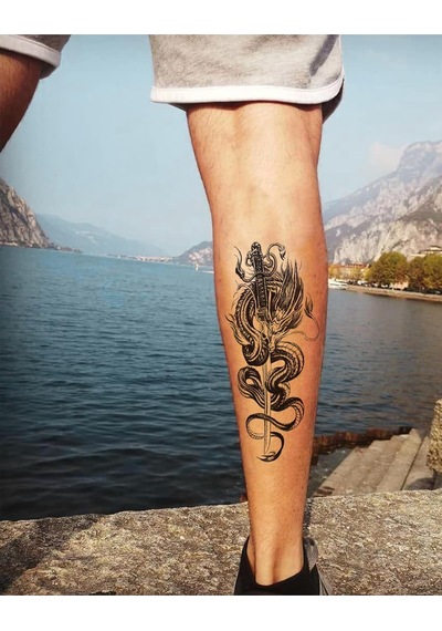 Bearpear Samurai, Ejderha Ve Katana Dövmesi, Geçici Dövme, Unisex Tattoo, Vücut Dövmesi