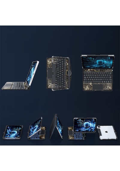 Newface Jp11 Apple Uyumlu iPad Pro 11 2022 Kılıf Vales Dönen Ledli Klavyeli Tablet Kılıfı - Siyah Siyah