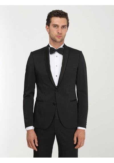 Kip Siyah Desenli Slim Fit Şal Yaka Dokuma Smokin Takım Elbise Çok Renkli