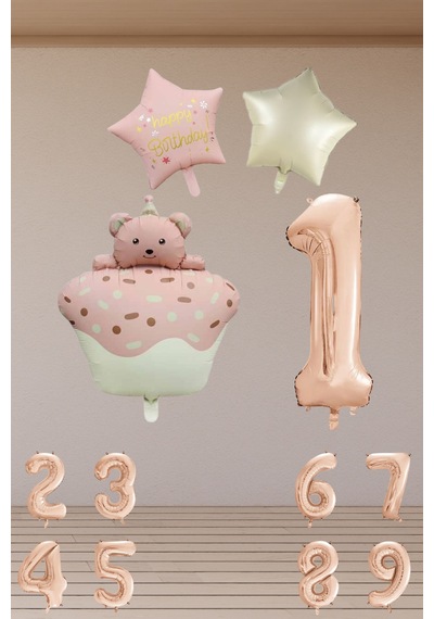 2 Yaş Retro Folyo Pembe Kek Pembe Krem Yıldız Folyo Balon Rose Gold Rakam Doğum Günü Süsleme PEMBE