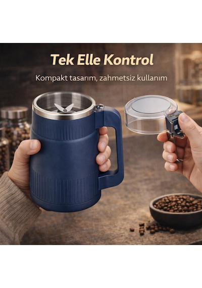 Polham Süper Güçlü Motor 500 Ml Paslanmaz Çelik 8 Bıçaklı Kompakt Baharat, Bakliyat Ve Kahve Öğütücü Mavi
