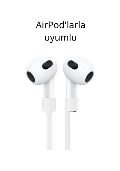 Apple Airpods Ve Airpods Pro İçin Silikon Boyun Askısı, Kaybolma Önleyici Sporcu Kulaklık İpi Beyaz