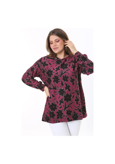 Şans Kadın Büyük Beden Renkli Desenli Sweatshirt 65n37809-renkli Çok Renkli