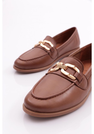 Dgn 1851 Kadin Metal Aksesuarli Loafer Ayakkabi Ceviz