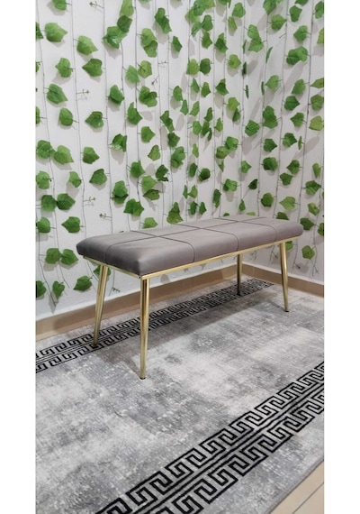 Özcan Metal Gold Metal Ayaklı Metal Kasalı Bench Mutfak Salon Antre Yatak Odası Balkon Puf Bank Gri