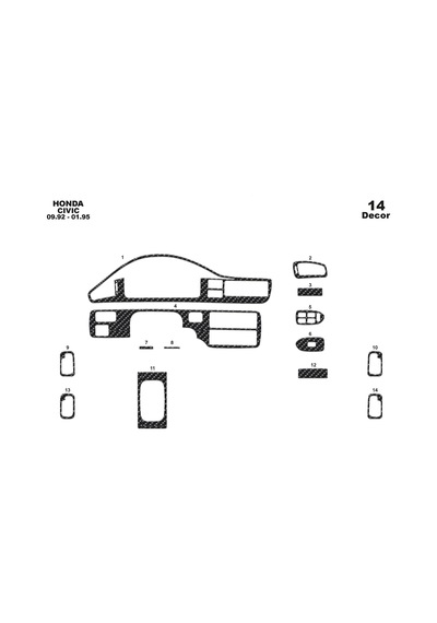 Honda Civic Torpido Kaplama 1992-1995 14 Parça Karbon