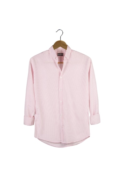 Erkek Pembe İnce Dik Çizgili Uzun Kollu Slim Fit Gömlek Pembe