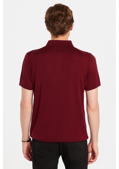 Tudors Erkek Slim Fit Dar Kesim Pamuklu Örme Triko Bordo Polo Yaka Tişört-34242 Bordo