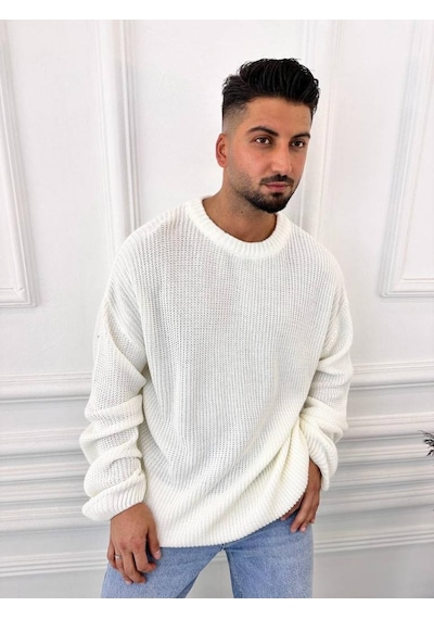 Elku Moda Kazak Oversize Çift Kat Örme Naturel Pamuk Bol Kesim Tüylenmeyen Salaş Triko Kazak Beyaz Elku Moda Kazak Oversize Çift Kat Örme Naturel Pamuk Bol Kesim Tüylenmeyen Salaş Triko Kazak Beyaz