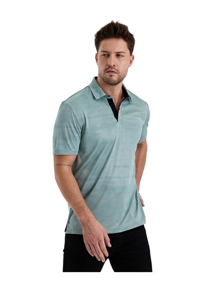 Gölge Desenli Spor Polo Yaka Erkek Kısa Kol Tişört Olive