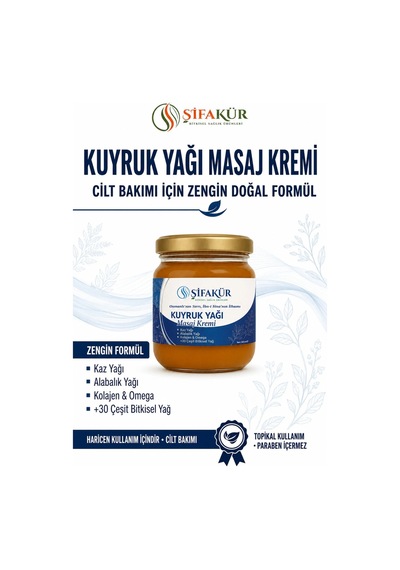 Kuyruk Yağı Kremi 240 ml Kuyruk Yağlı Masaj Kremi Kaz Yağı Alabalık Yağı Kolajenli