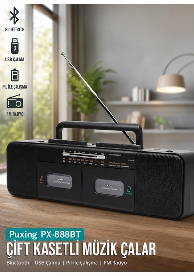 Bluetooth Destekli Am/fm/sw 3 Bant Radyo Usb Tf Mp3 Çalar Çift Kasetli Şarj Edilebilir Bataryalı Ac/dc Taşınabilir Ses Sistemi Px-888bt