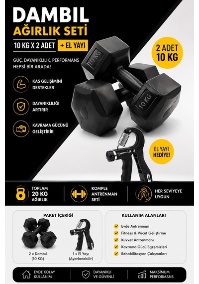 10 Kg Dambıl X 2 Adet 20 Kg 2 Adet 10 Kg Dambıl Gönderim Yapılır + El Yayı