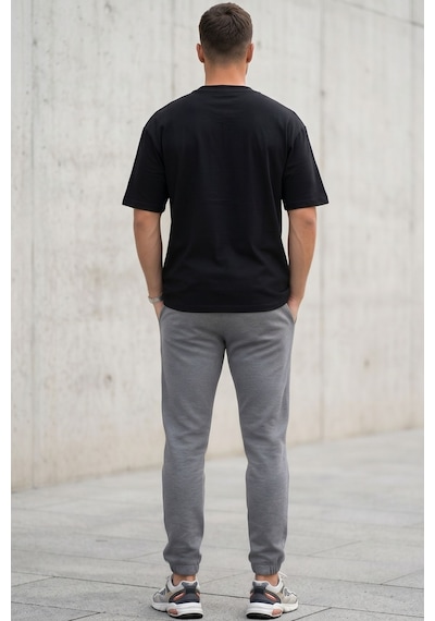 Erkek Siyah Oversize Tişört Bisiklet Yaka Basic Rahat Kalıp Günlük T-shirt