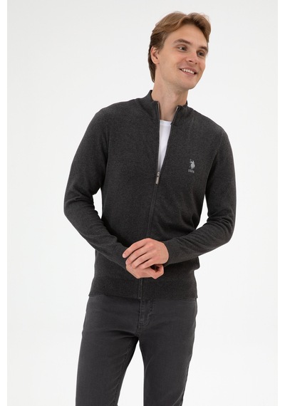 U.S. Polo Assn. Erkek Slim Fit Antrasit Melanj Triko Hırka 50313684-VR081