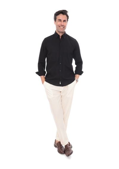 Slim Fit Uzun Kol Yaka Düğmeli Nefes Alan Keten Hediye Kutulu Erkek Gömlek Fs-004548 - Siyah-3231 Slim Fit Uzun Kol Yaka Düğmeli Nefes Alan Keten Hediye Kutulu Erkek Gömlek Fs-004548 - Siyah-3231