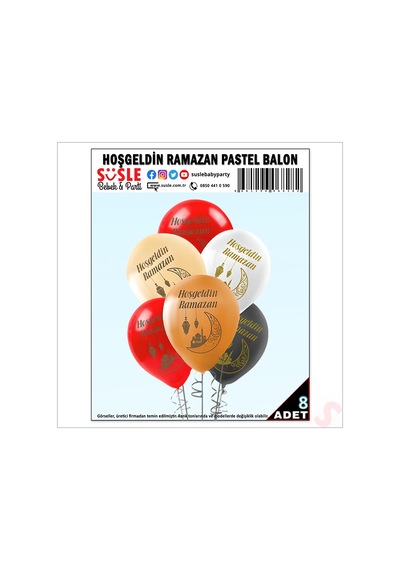 Hoşgeldin Ramazan Pastel Balon, 30cm X 8 Adet